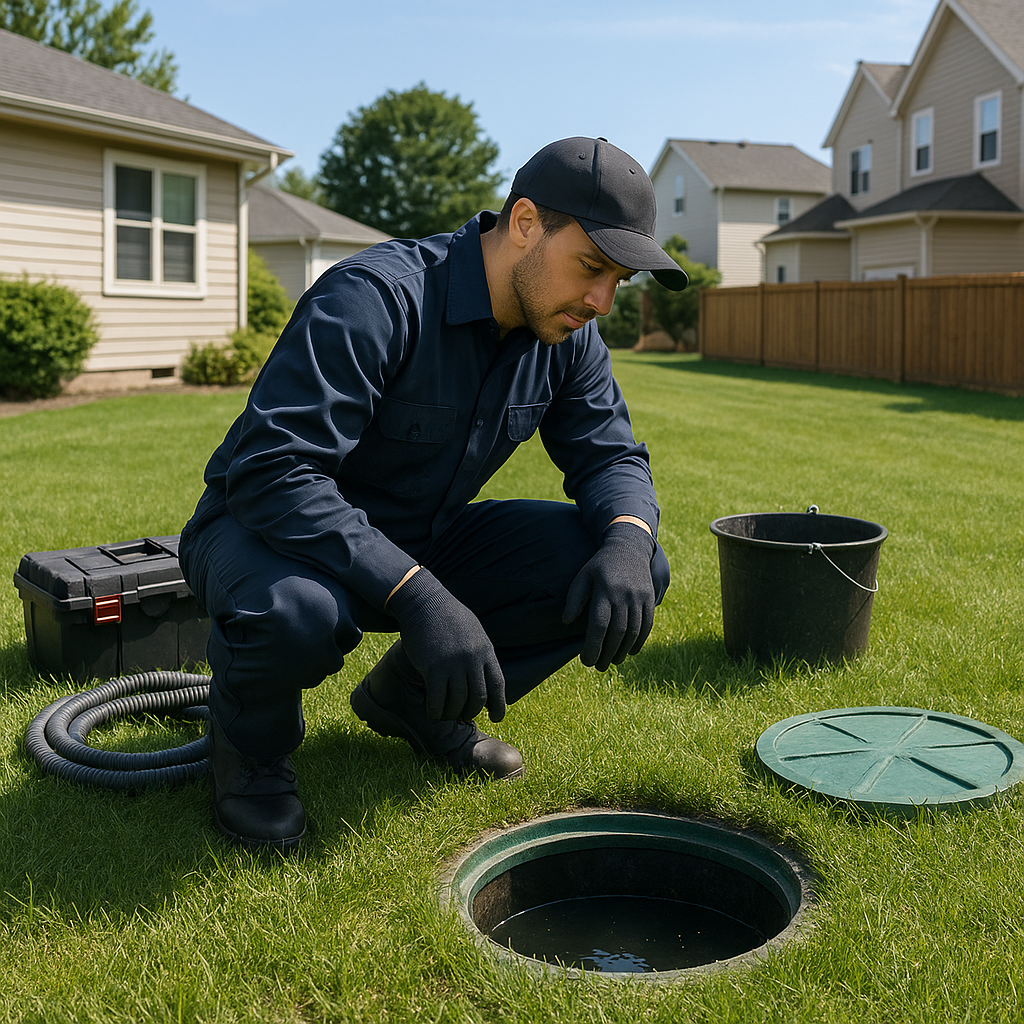 Septic technician inspecting system at a Lakeland home